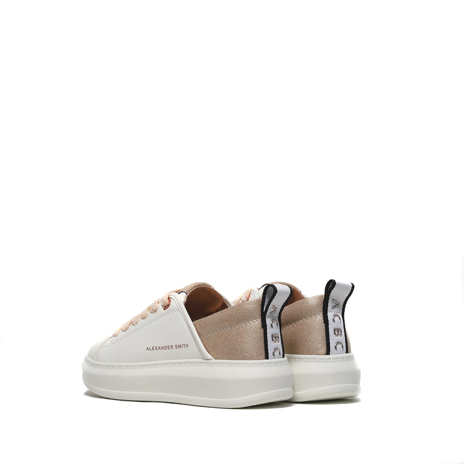 Sneaker vegana in simil pelle derivata dal mais bianca con sperone beige dorato