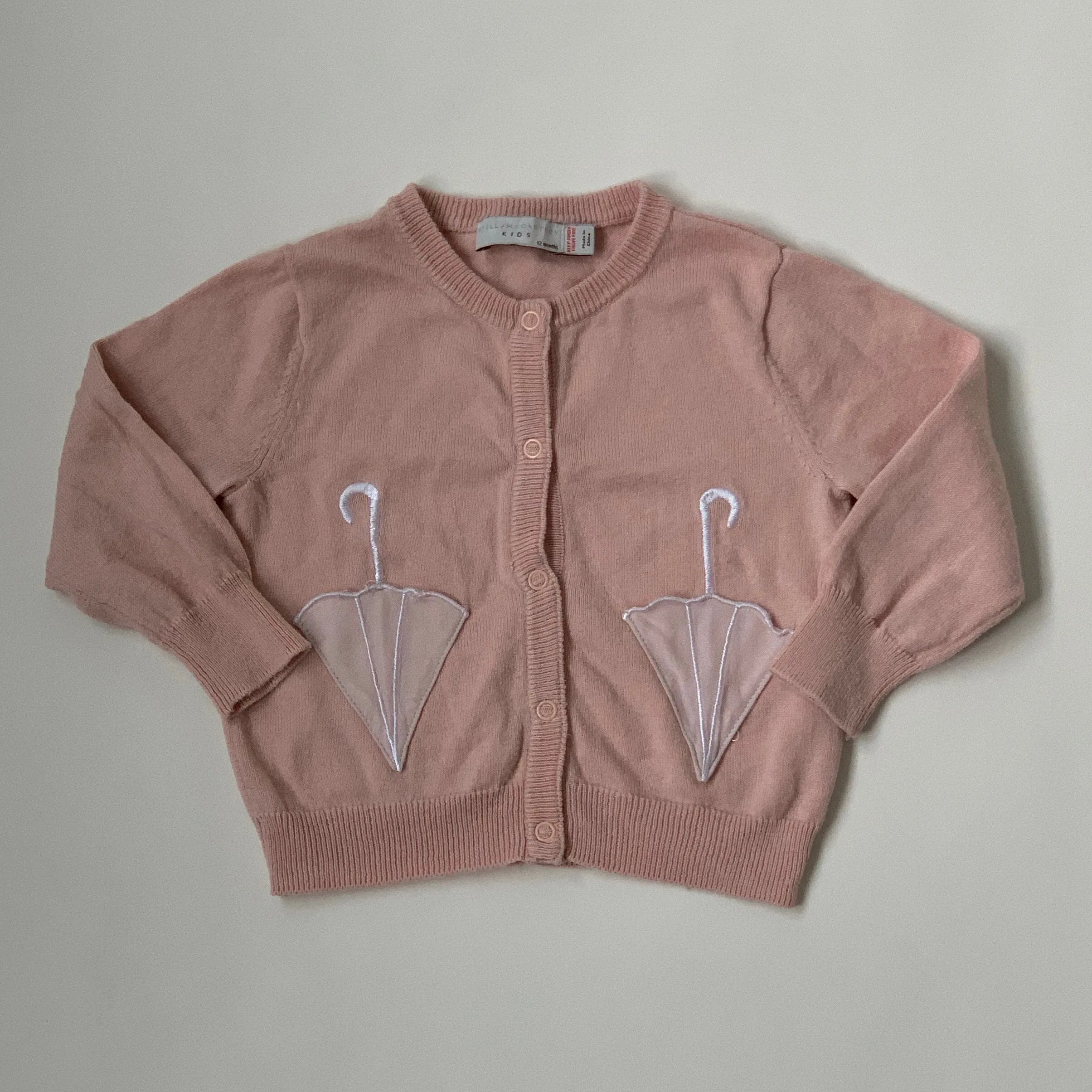 Stella McCartney Pale Pink Cotton Cardigan With Umbrella Motif: 12 Months