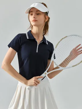 Tennis Polo Top Two-Tone Short Sleeves Activewear For Women