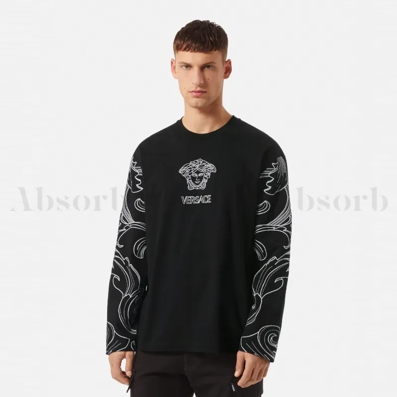 VERSACE  |Crew Neck Long Sleeves Cotton With Jewels