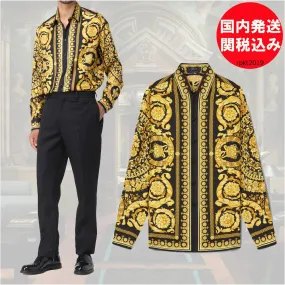 VERSACE  |Flower Patterns Silk Long Sleeves Logo Luxury Shirts