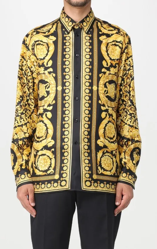 VERSACE  |Flower Patterns Silk Long Sleeves Logo Luxury Shirts