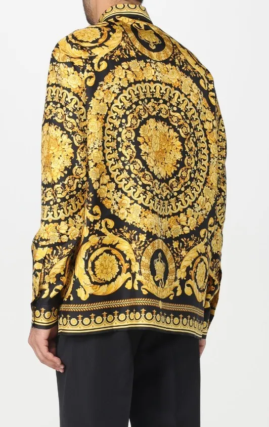 VERSACE  |Flower Patterns Silk Long Sleeves Logo Luxury Shirts