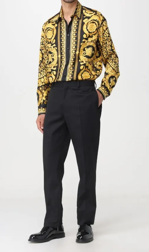 VERSACE  |Flower Patterns Silk Long Sleeves Logo Luxury Shirts