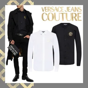 VERSACE JEANS  |Street Style Long Sleeves Plain Cotton Logo Shirts