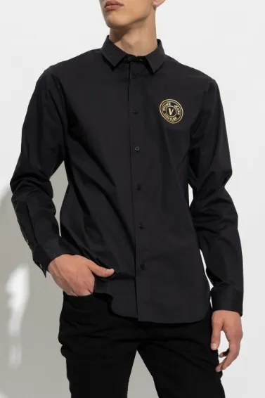 VERSACE JEANS  |Street Style Long Sleeves Plain Cotton Logo Shirts