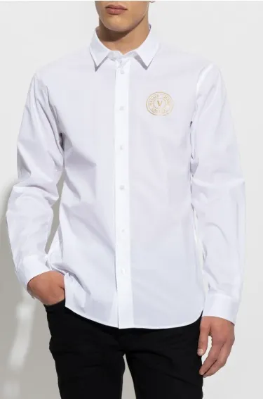 VERSACE JEANS  |Street Style Long Sleeves Plain Cotton Logo Shirts