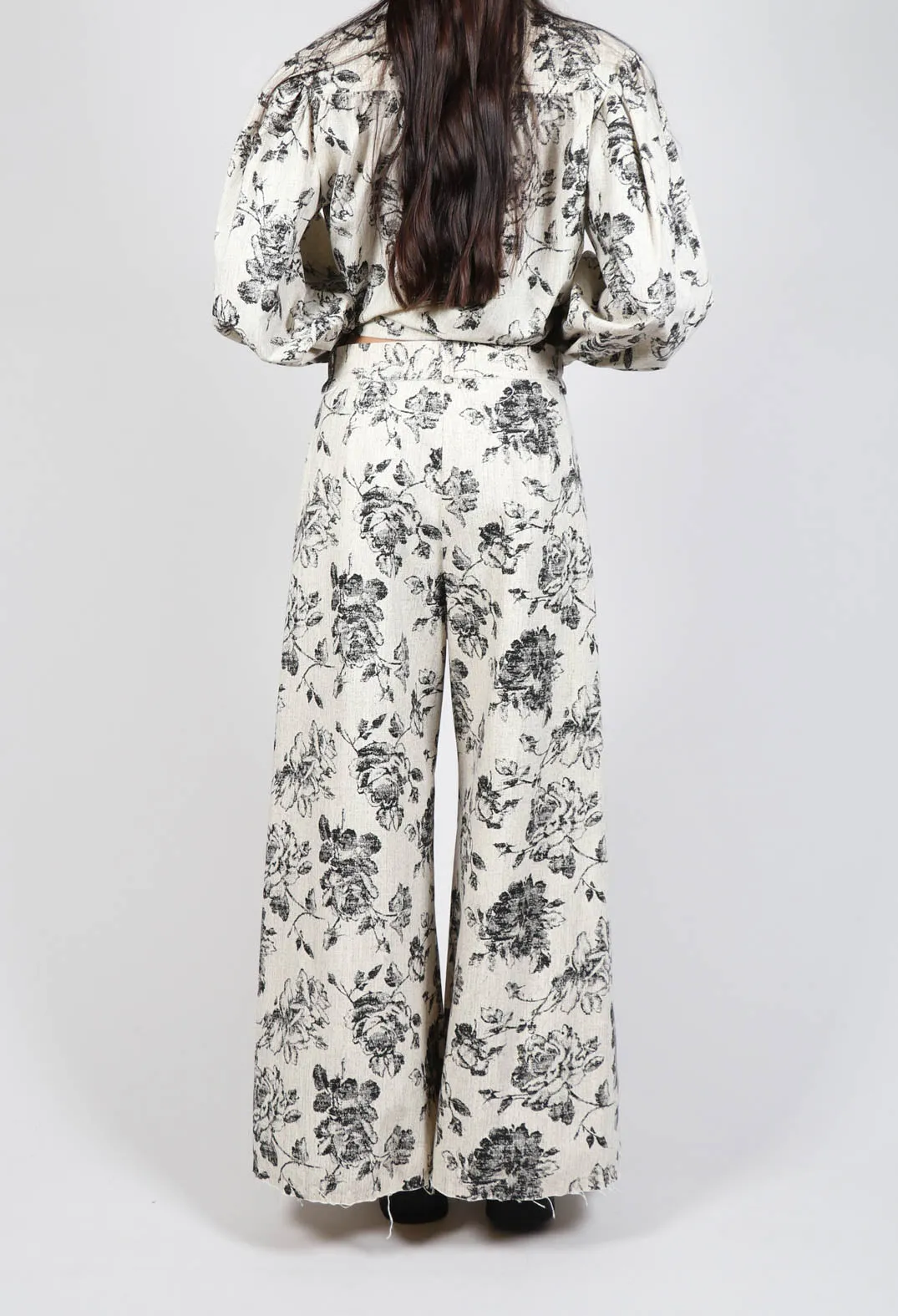 Vintage Black Flower Wide Trousers