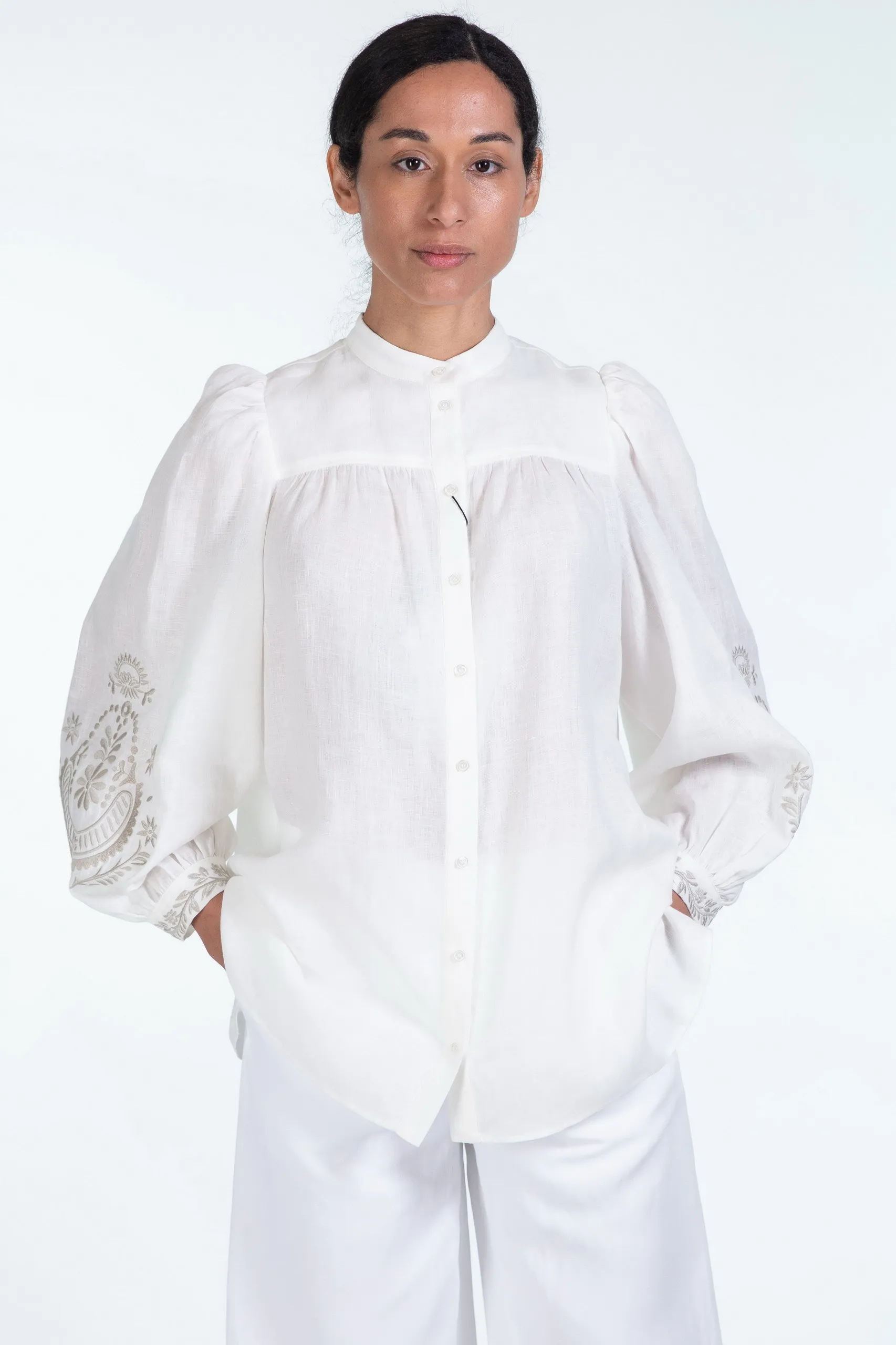 Weekend Max Mara  |Casual Style Linen Long Sleeves Puff Sleeves