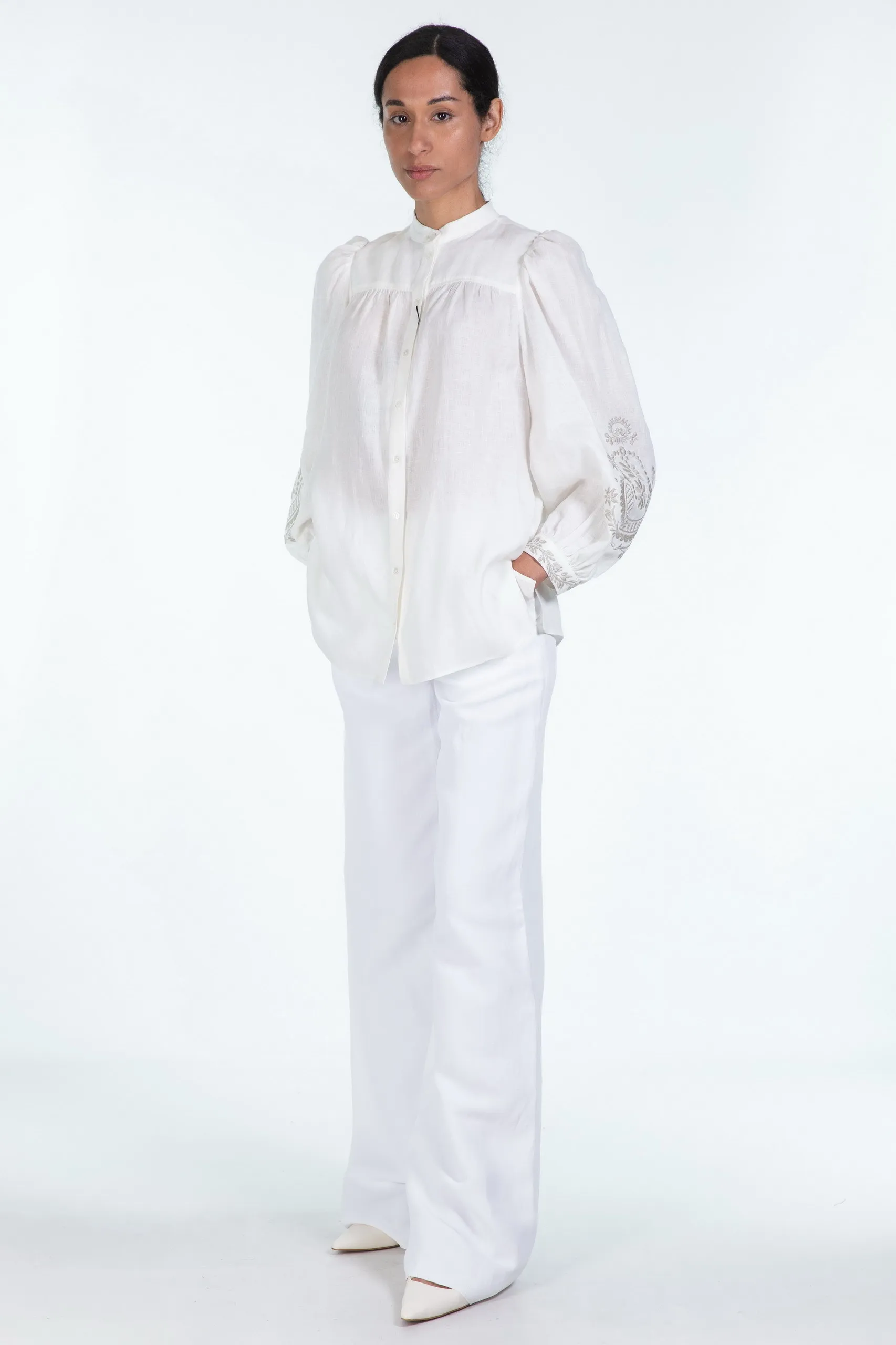 Weekend Max Mara  |Casual Style Linen Long Sleeves Puff Sleeves