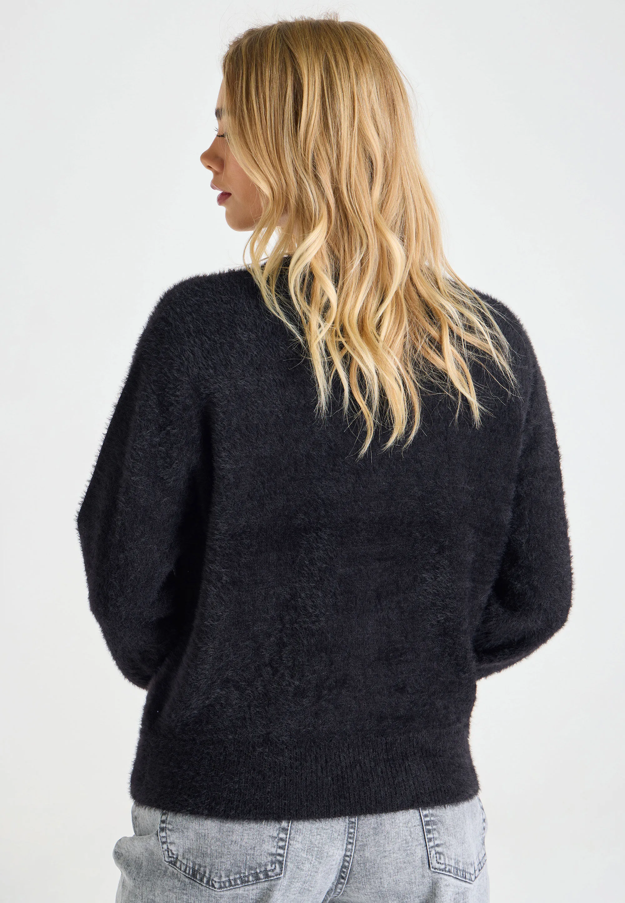 Womens Black Lash Button Cardigan