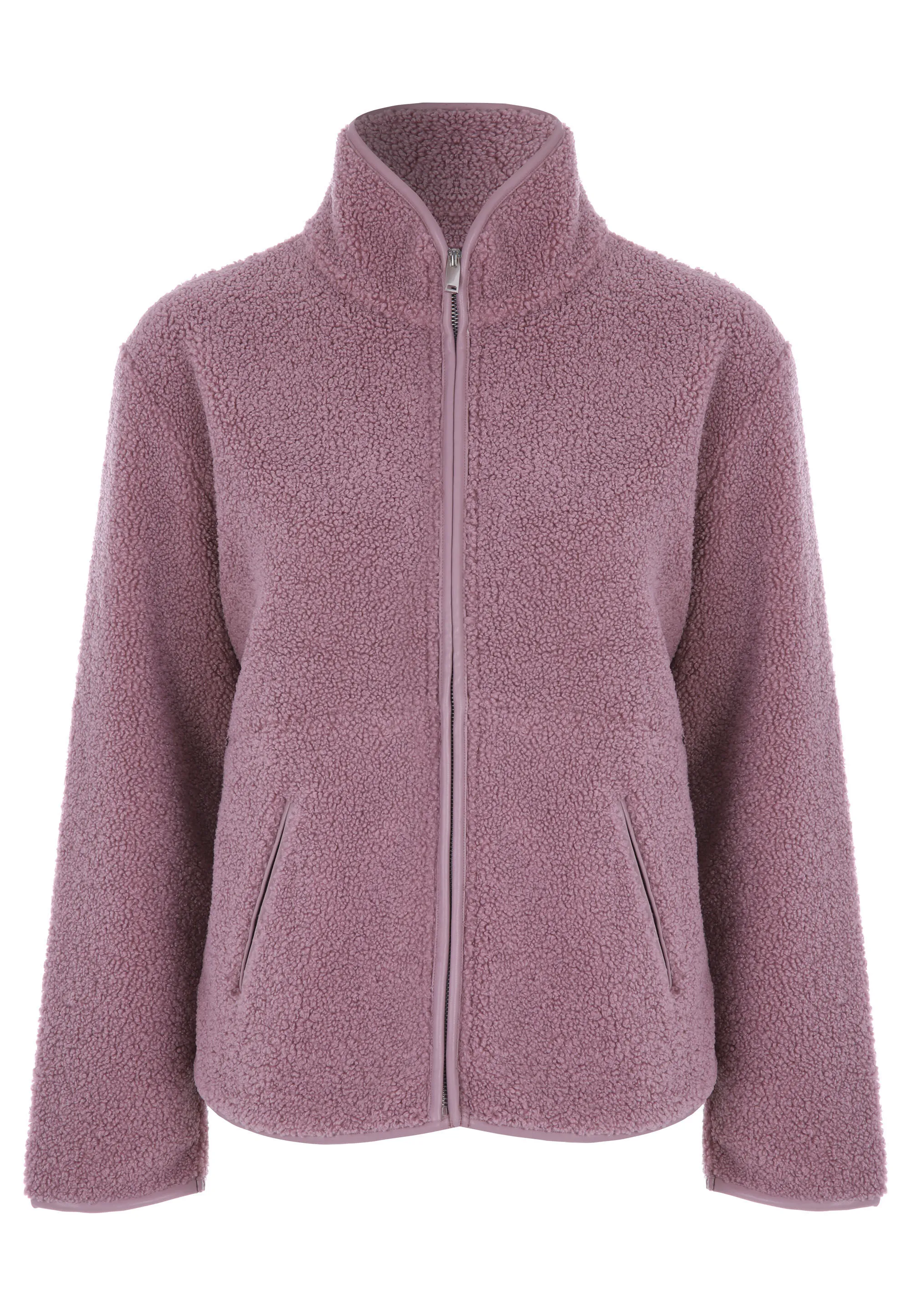 Womens Pink Zip Through Fleece Borg Cardigan