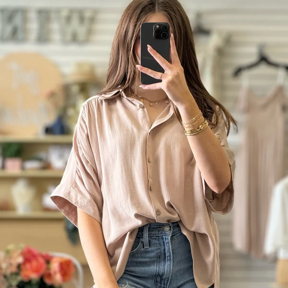 Wrenlee Linen Ruched Seam Top