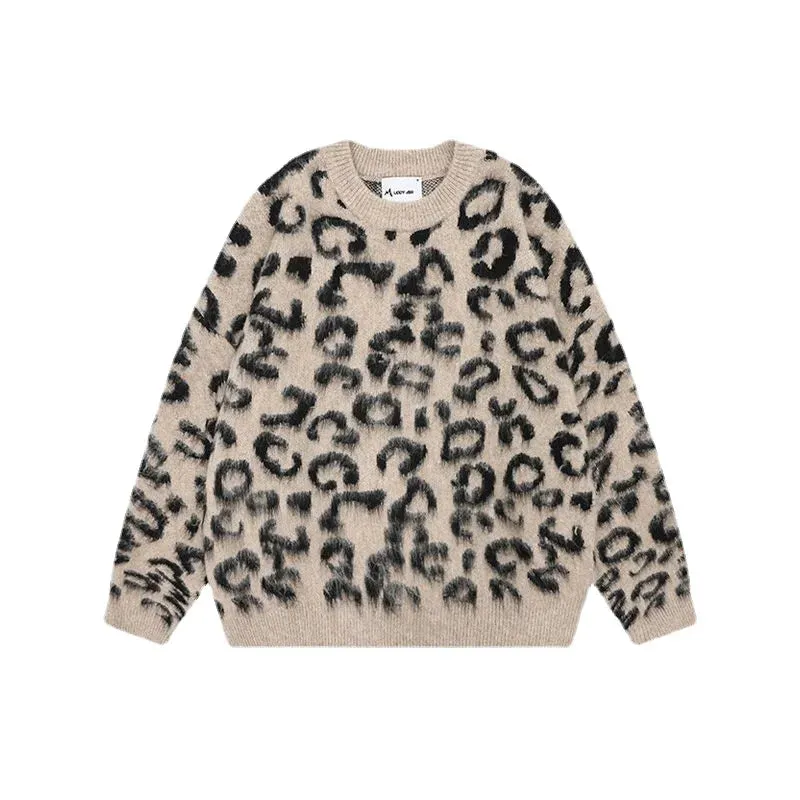 Xituodai  Mohair Sweaters Men Fleece Leopard Korean Thicken Warm Knitting Winter Animal Print Long Sleeve Pullovers Streetwear