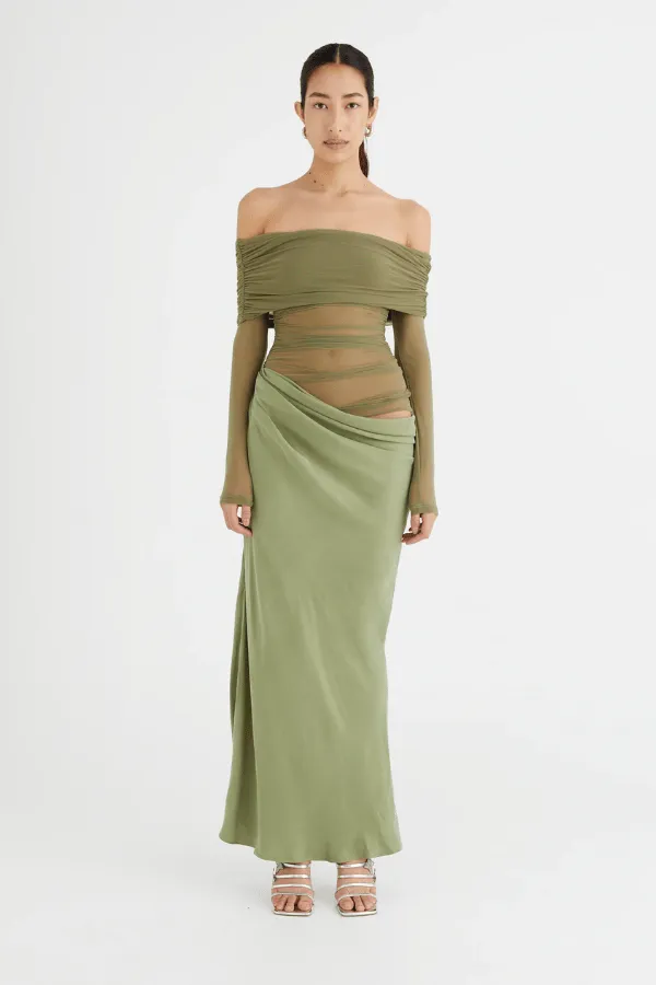 Yasmin Off Shoulder Maxi Dress Pistachio