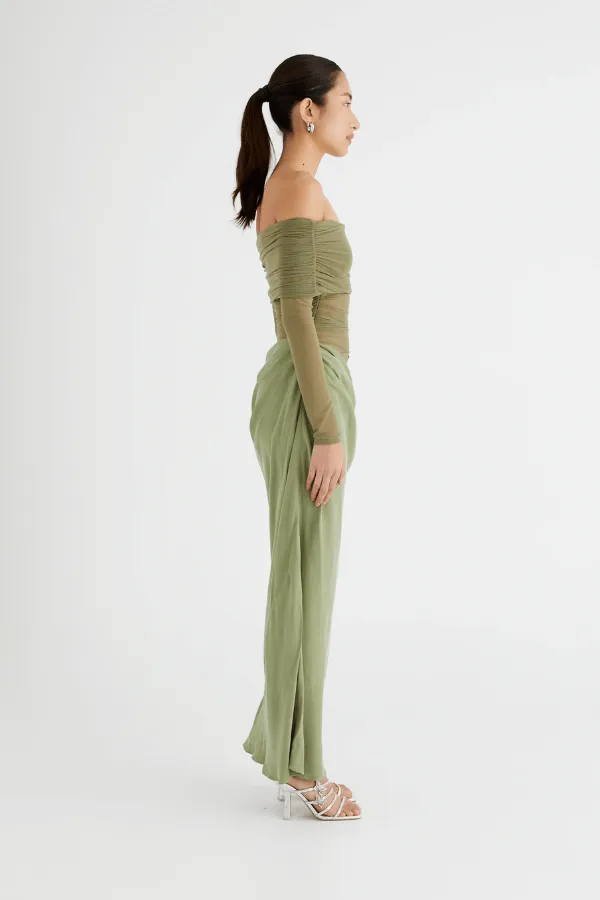 Yasmin Off Shoulder Maxi Dress Pistachio