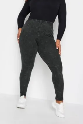 YOURS Curve Black Acid Wash Ribbed Leggings