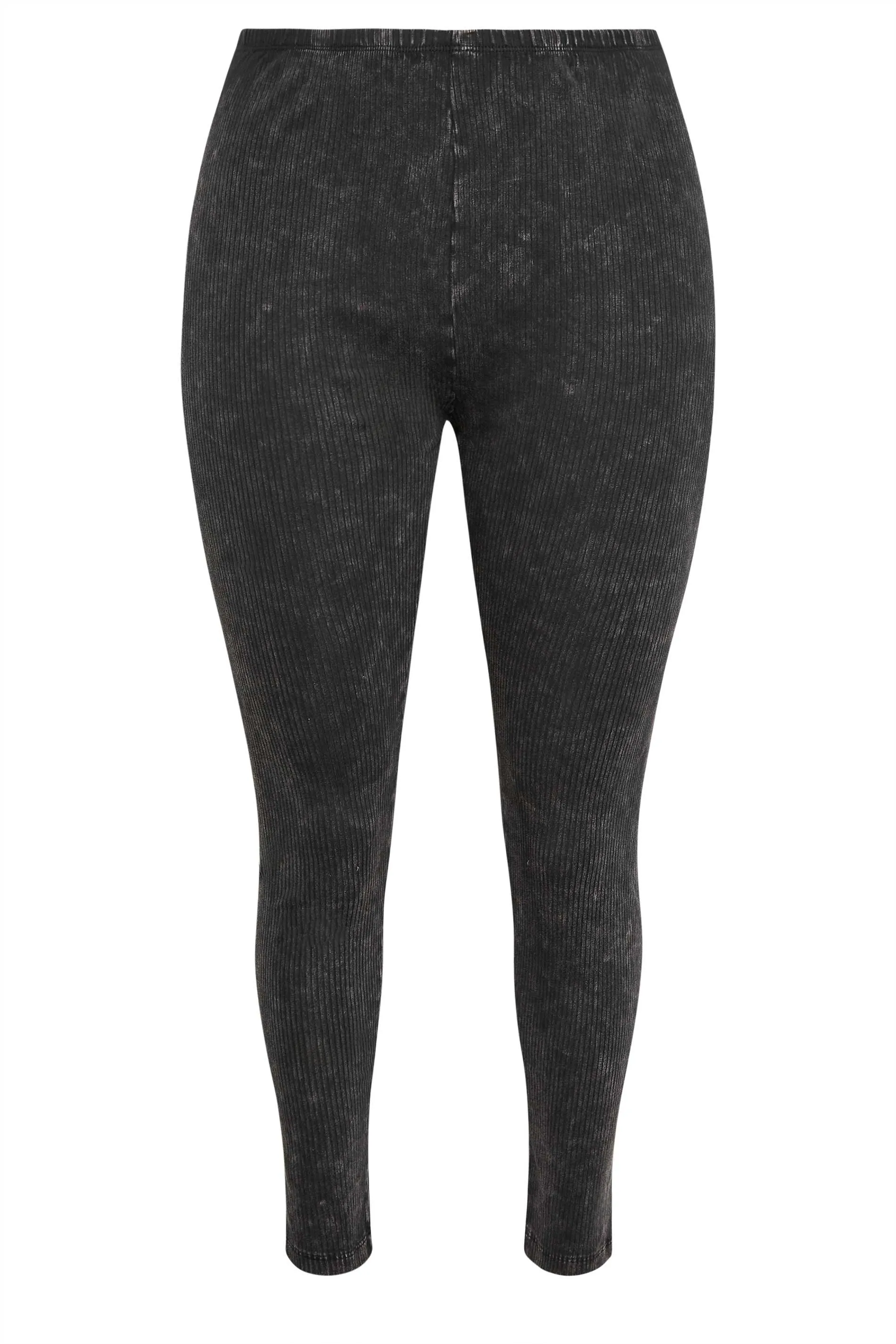 YOURS Curve Black Acid Wash Ribbed Leggings