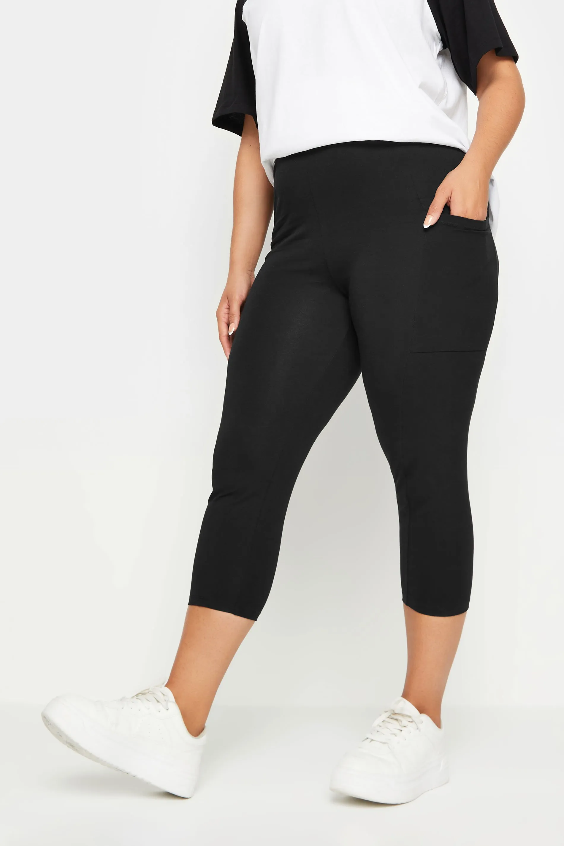 YOURS Curve Black Side Pocket Cropped Leggings