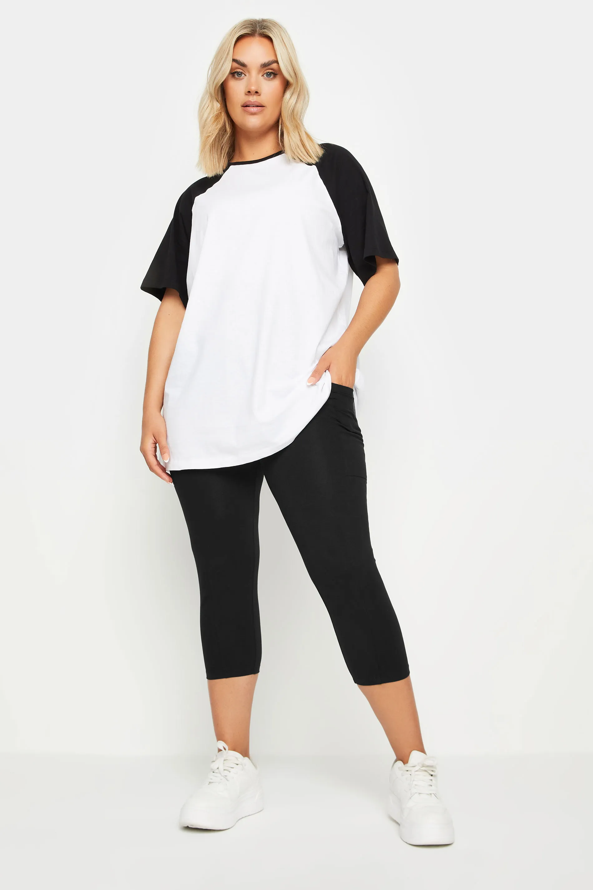 YOURS Curve Black Side Pocket Cropped Leggings