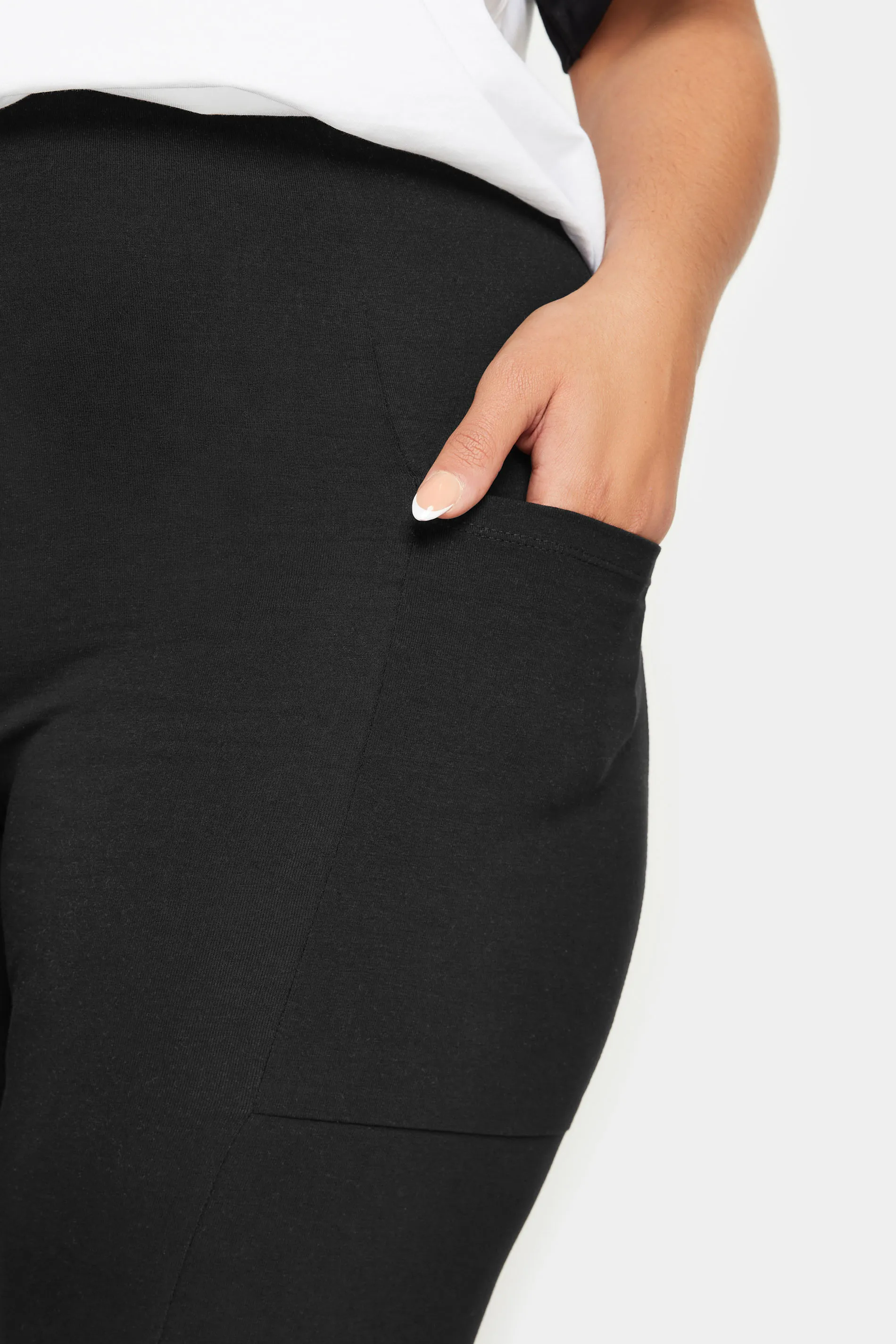 YOURS Curve Black Side Pocket Cropped Leggings