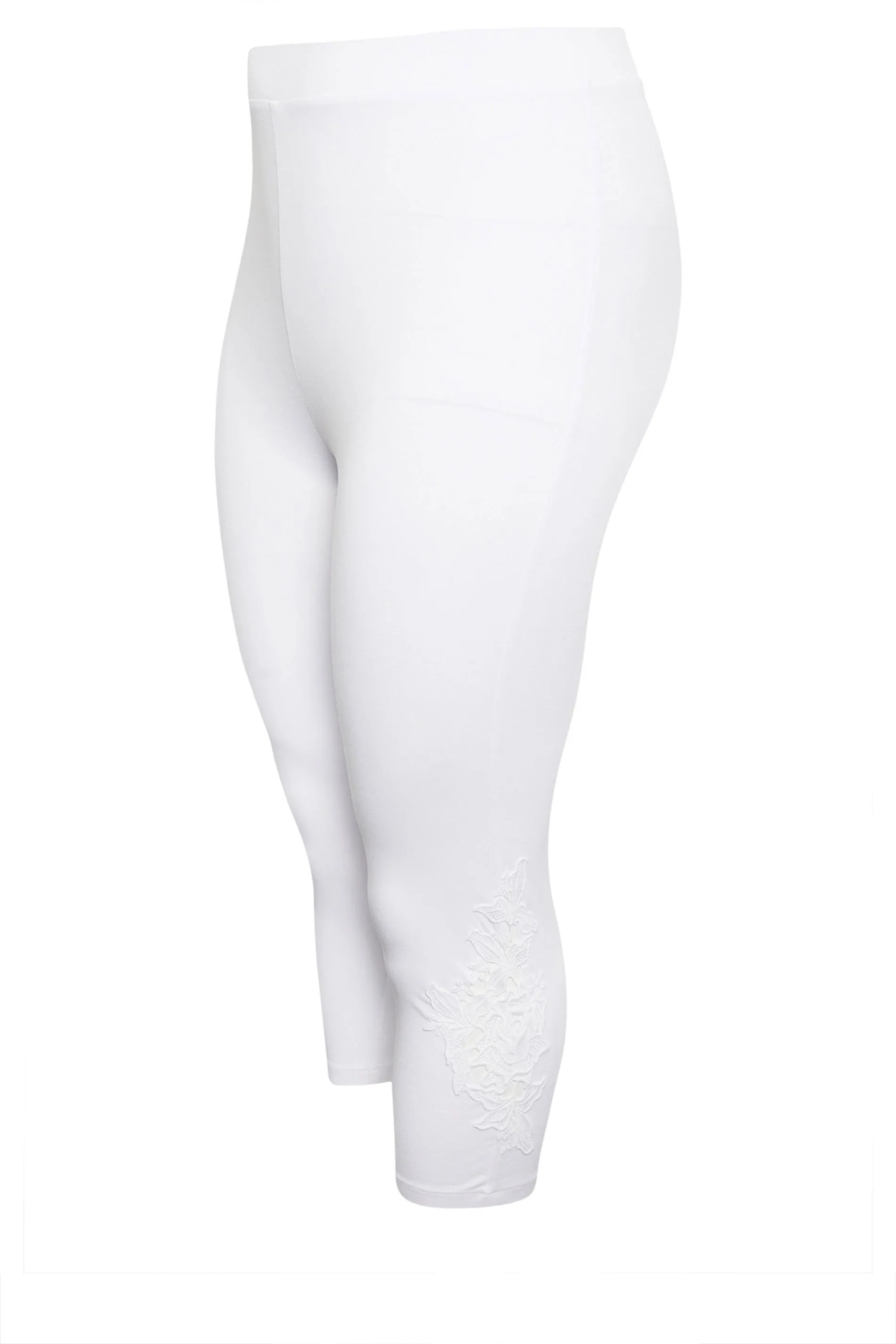 YOURS Curve White Lace Stretch Cropped Leggings