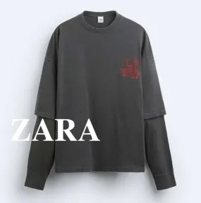 ZARA  |Street Style Long Sleeves Long Sleeve T-shirt Logo